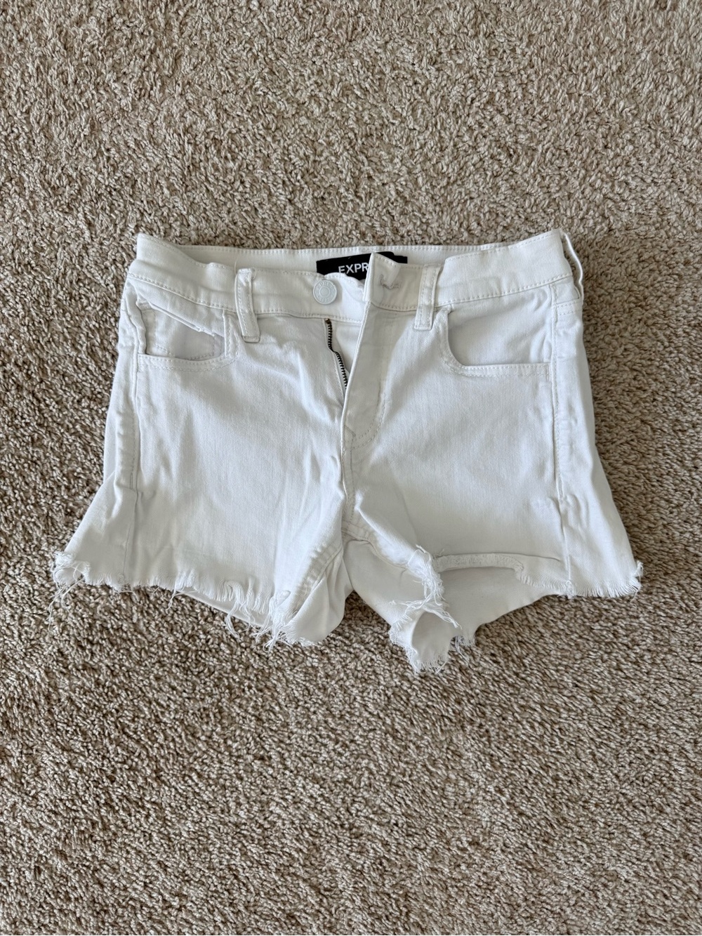 Express White Mid-Rise Denim Cutoff Shorts